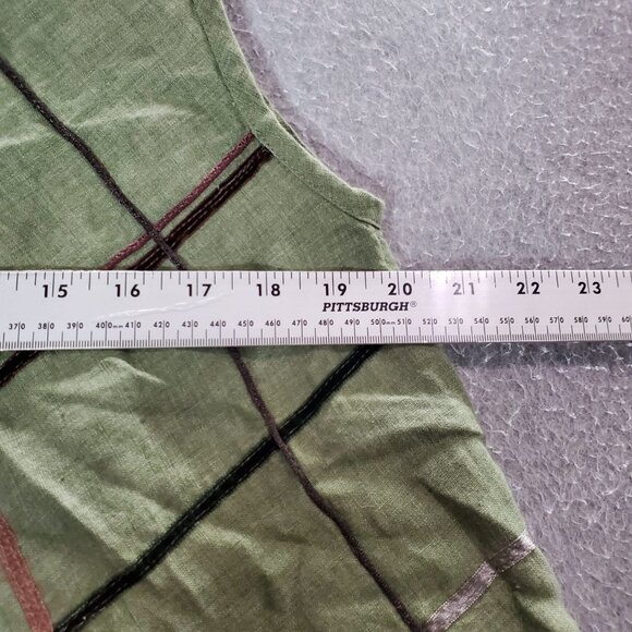 Mara Gibbucci Women Top Medium‎ Green Linen Tank Lagenlook Scoop Neck Tied Back - Picture 3 of 9